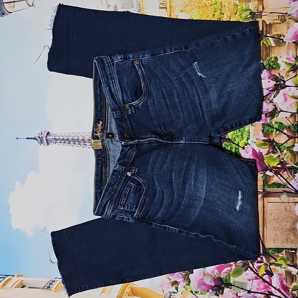 Kut From The Kloth Dark Blue Distressed Jeans Raw Hem‎ Size 6 - Picture 2 of 6